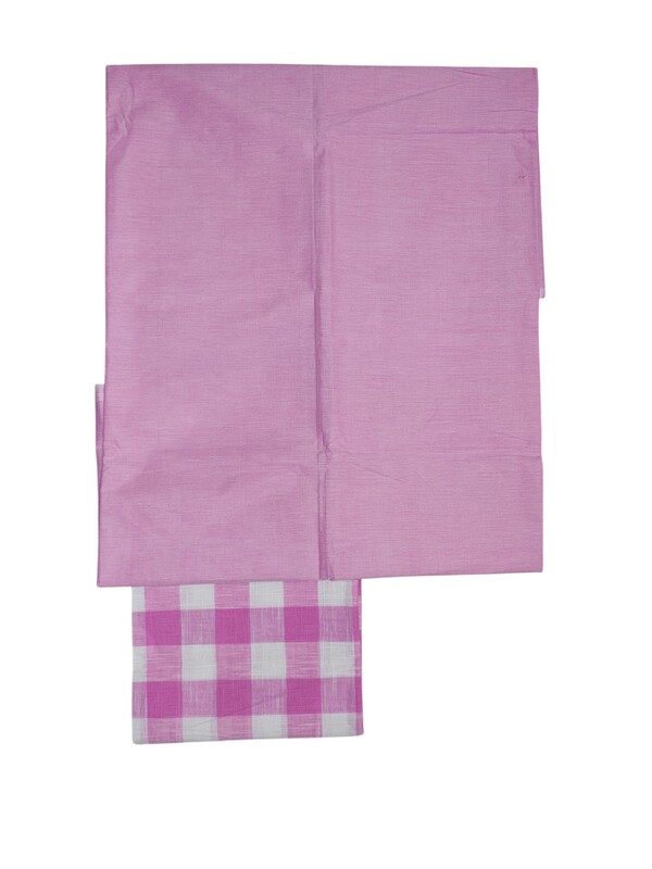 Pink Checks Pure Cotton Unstitched Salwar Suit Set with Dupatta for Women