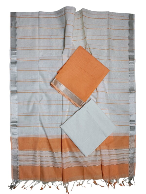 Peach Mangalagiri Cotton Dress Materials for Women