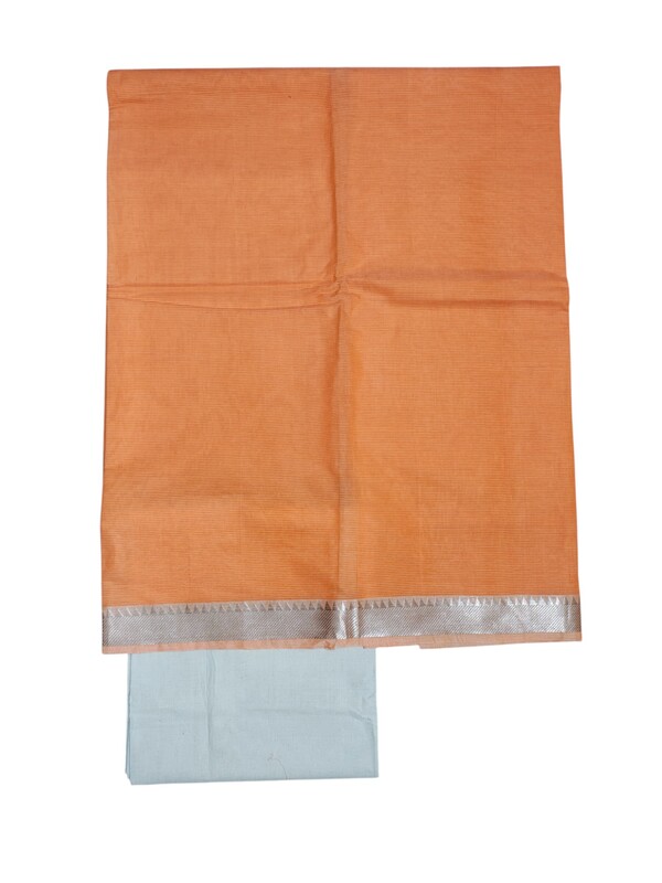 Peach Mangalagiri Cotton Dress Materials for Women