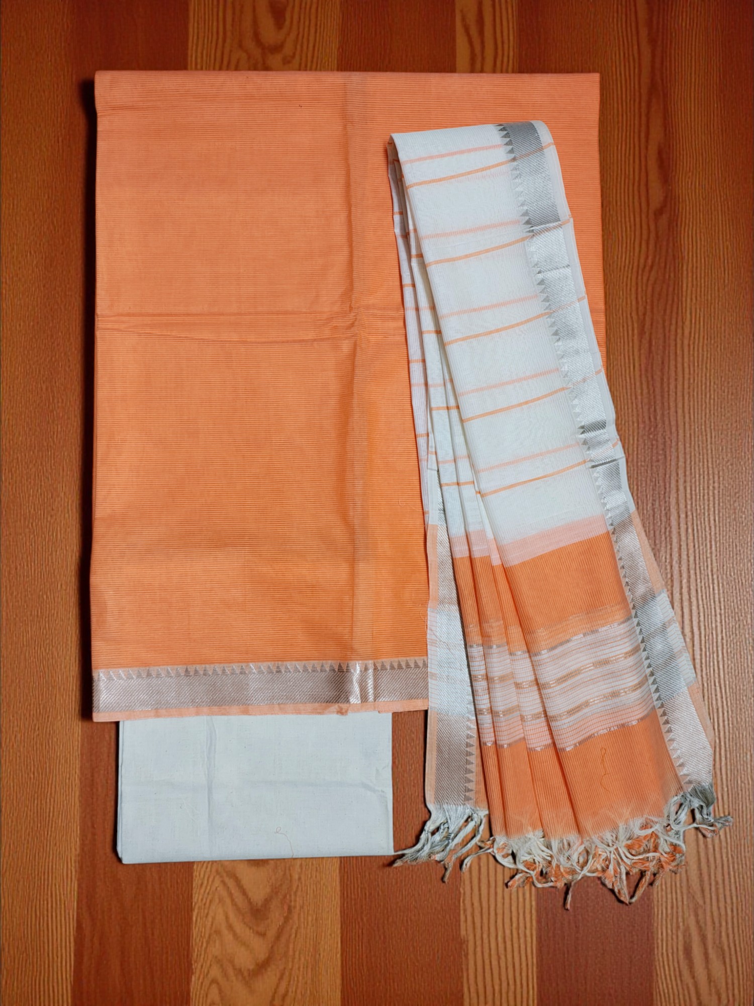 Peach Mangalagiri Cotton Dress Materials for Women