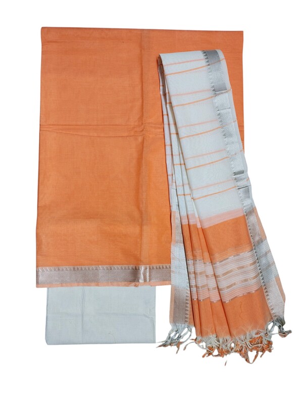 Peach Mangalagiri Cotton Dress Materials for Women