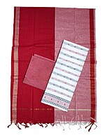 Red & White Mangalagiri Cotton Dress Materials for Women