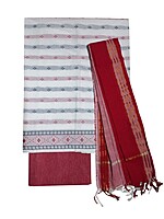Red & White Mangalagiri Cotton Dress Materials for Women