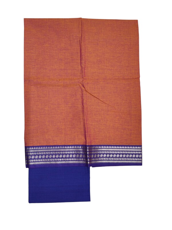 Orange & Blue Mangalagiri Cotton Unstitched Salwar Suit for Women