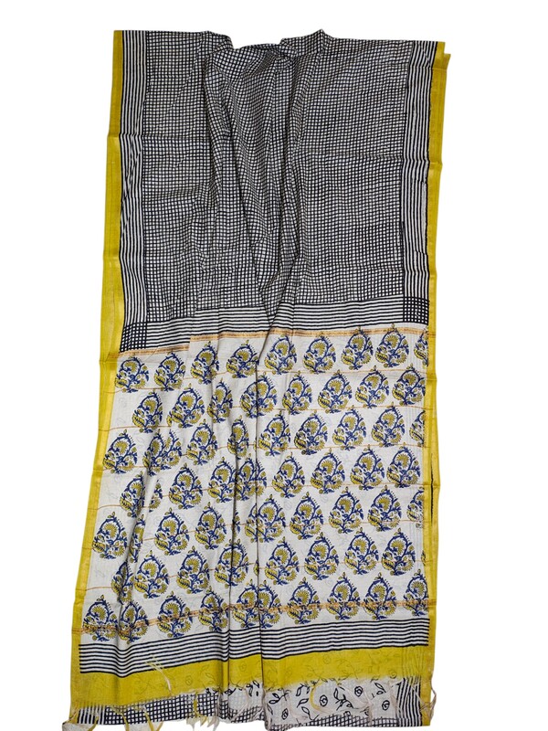 Black Chanderi Silk Block Print Saree for Women