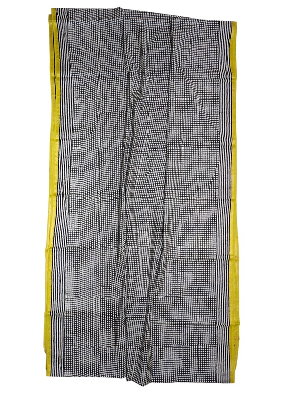 Black Chanderi Silk Block Print Saree for Women