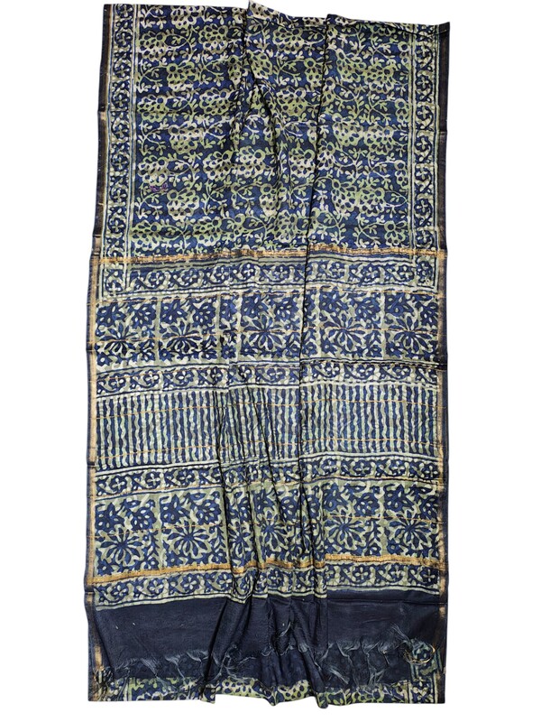 Green Chanderi Silk Block Print Saree for Women