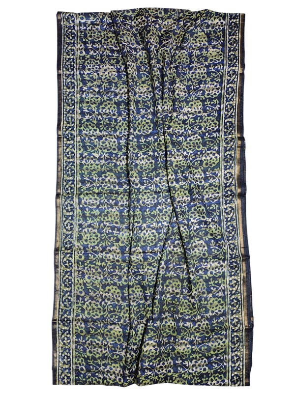 Green Chanderi Silk Block Print Saree for Women