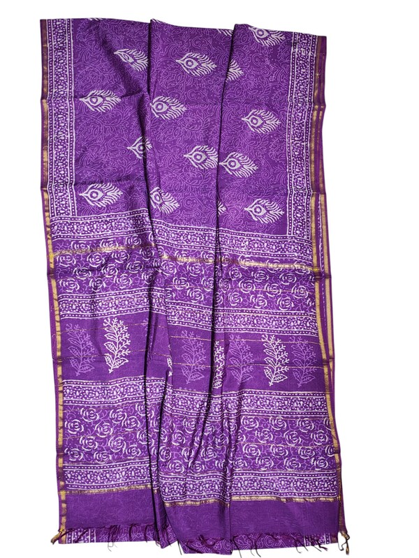 Purple Chanderi Silk Block Print Saree for Women