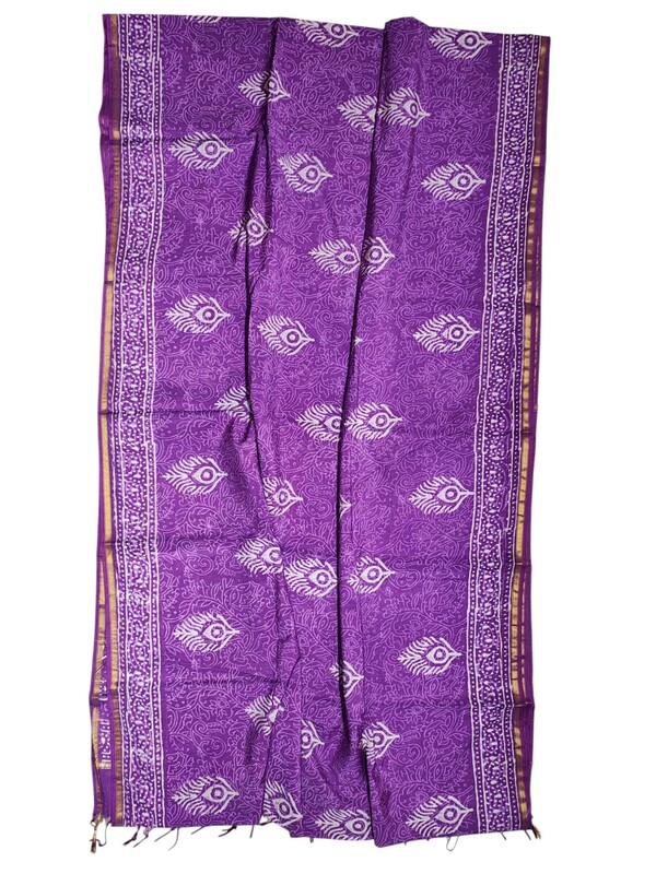 Purple Chanderi Silk Block Print Saree for Women