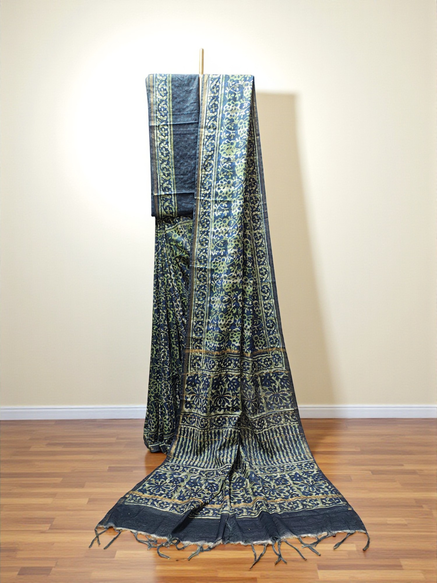 Green Chanderi Silk Block Print Saree for Women