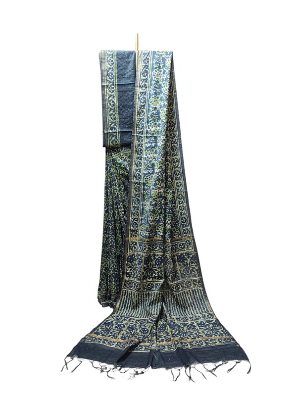 Green Chanderi Silk Block Print Saree for Women