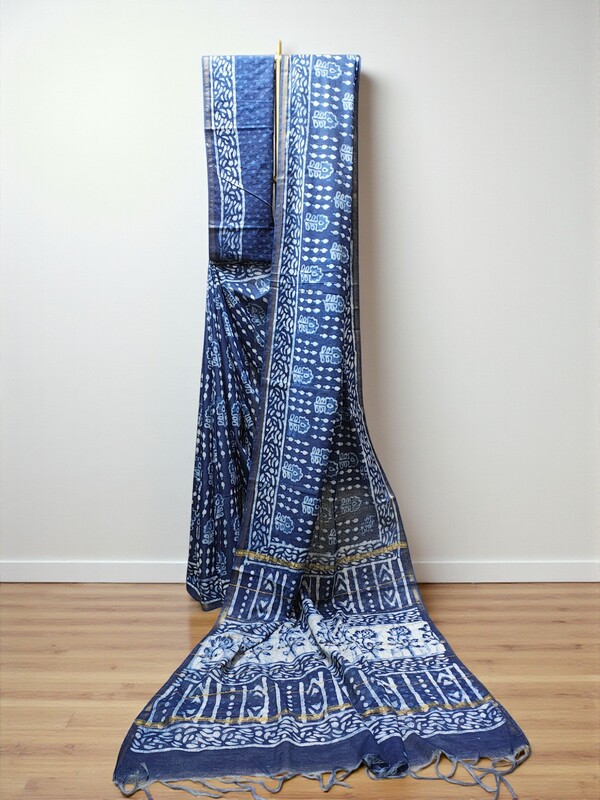 Indigo Chanderi Silk Saree for Women