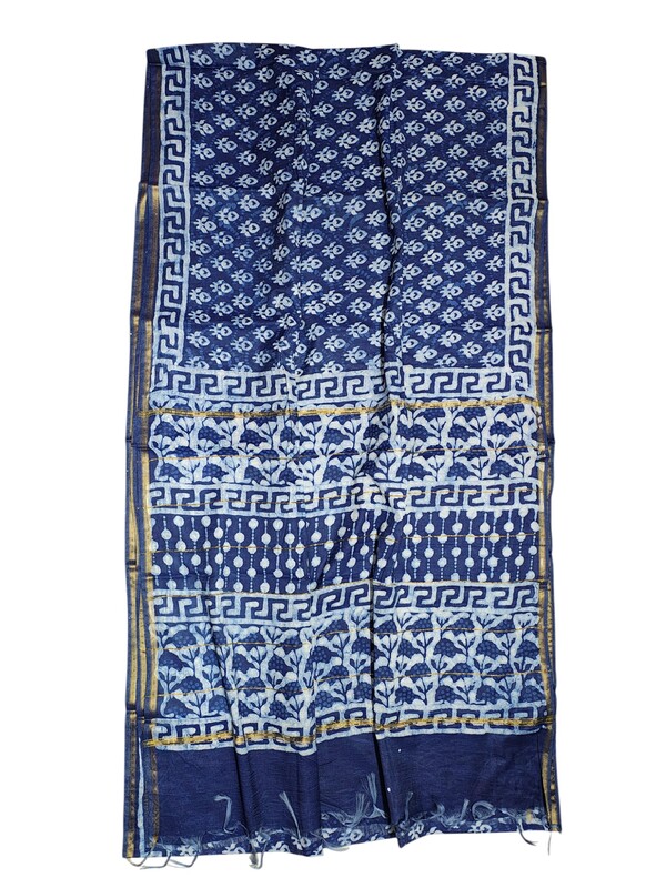 Indigo Dabu Chanderi Silk Saree for Women