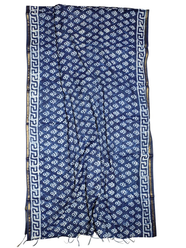Indigo Dabu Chanderi Silk Saree for Women