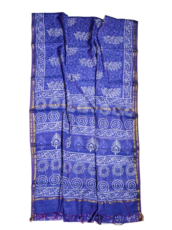 Lavender Chanderi Silk Block Print Saree for Women
