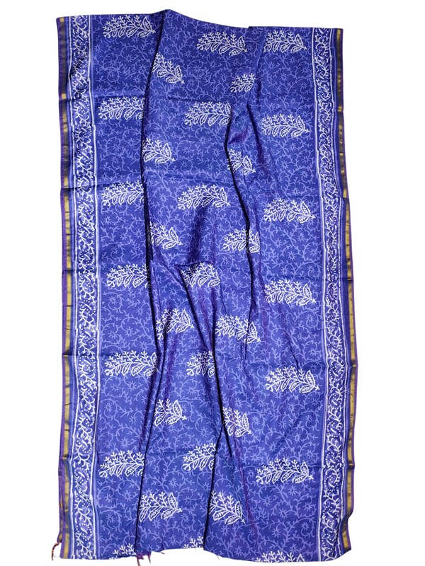 Lavender Chanderi Silk Block Print Saree for Women