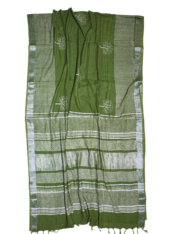 Green Linen Saree for Women