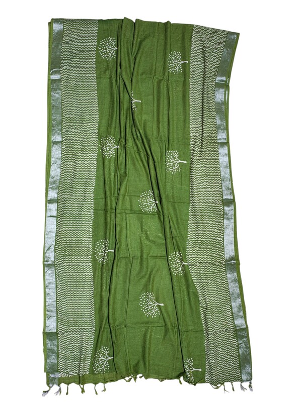 Green Linen Saree for Women