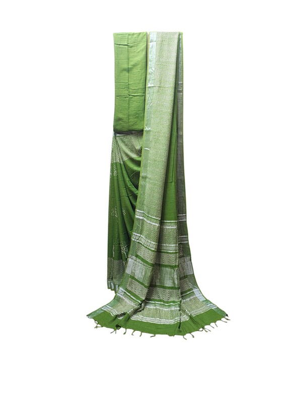 Green Linen Saree for Women