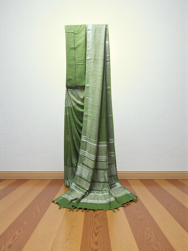 Green Linen Saree for Women