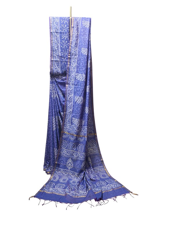 Lavender Chanderi Silk Block Print Saree for Women