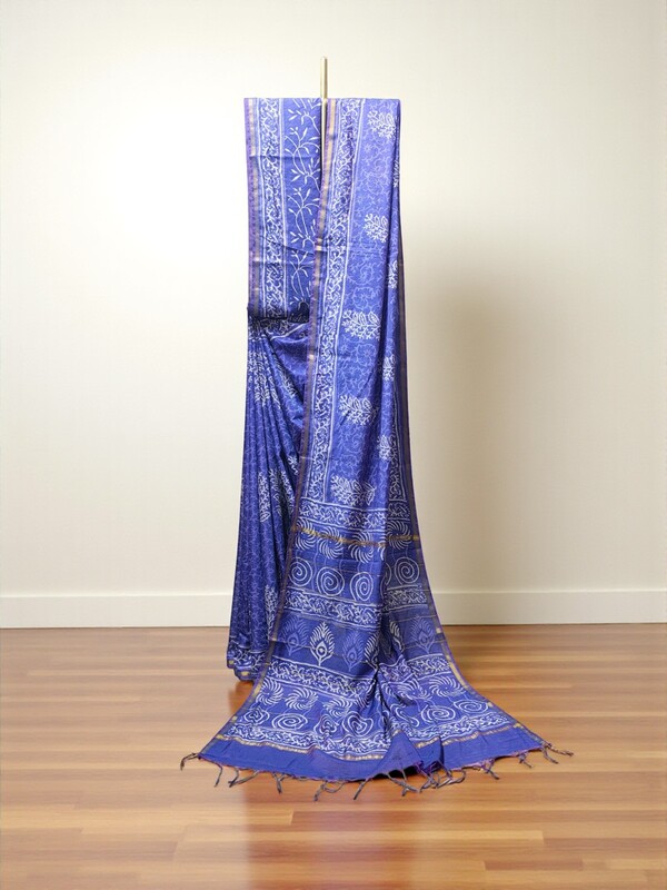 Lavender Chanderi Silk Block Print Saree for Women