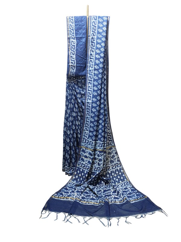 Indigo Dabu Chanderi Silk Saree for Women