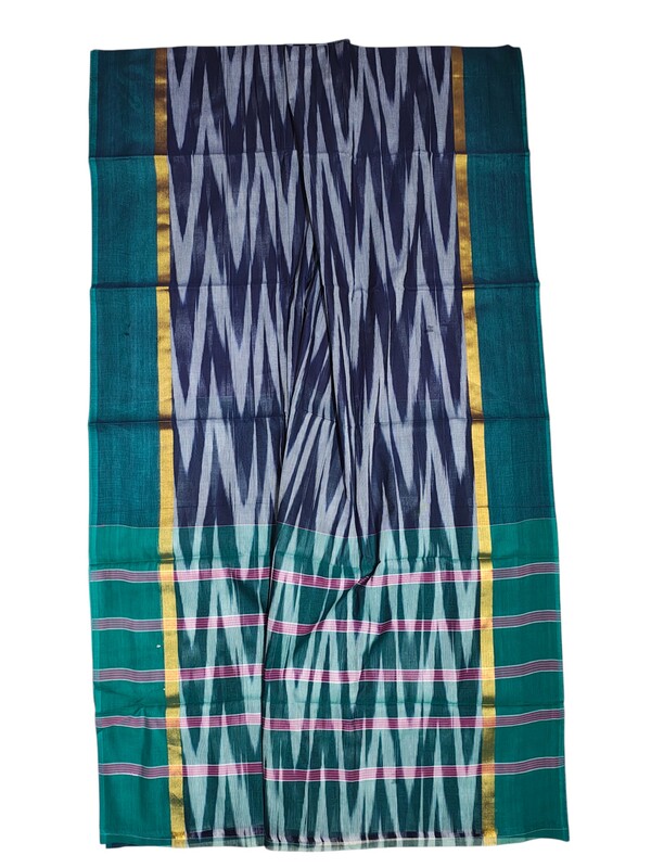Indigo Pochampally Ikkat Cotton Saree with Unstitched Blouse