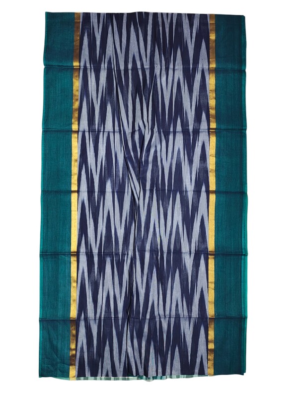 Indigo Pochampally Ikkat Cotton Saree with Unstitched Blouse