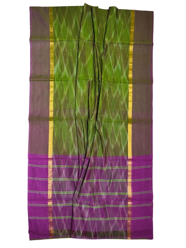 Green Pochampally Ikkat Cotton Saree with Unstitched Blouse
