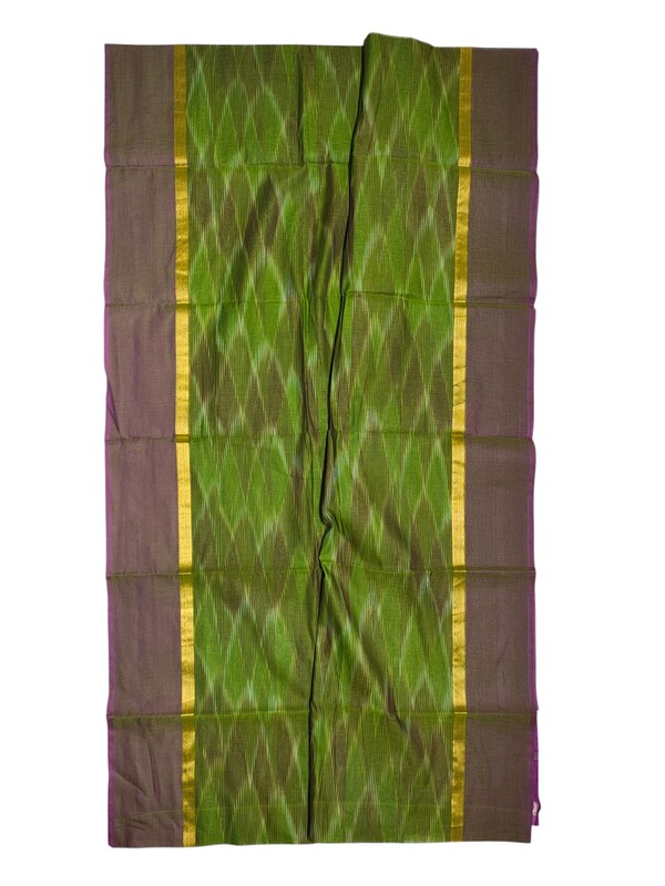 Green Pochampally Ikkat Cotton Saree with Unstitched Blouse