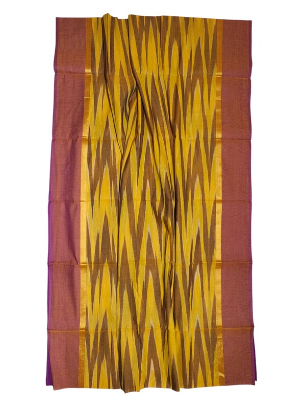 Mustard Pochampally Ikkat Cotton Saree with Unstitched Blouse