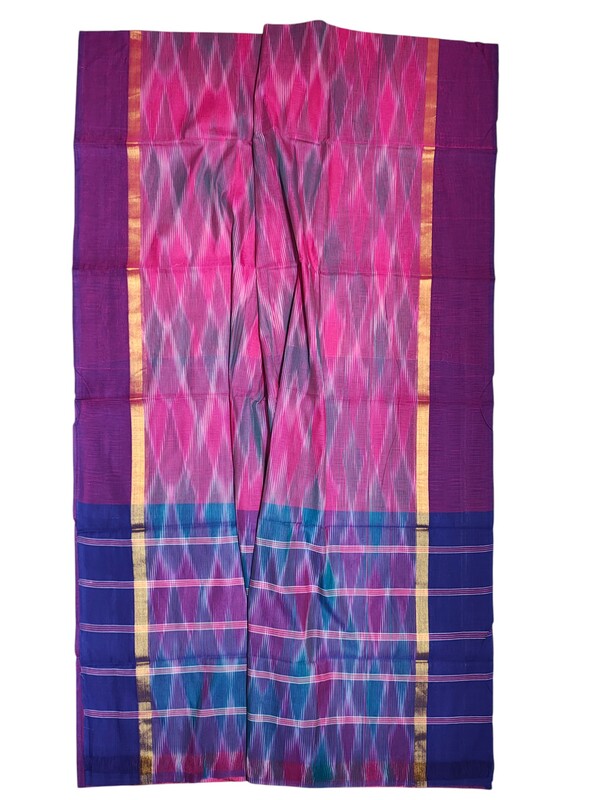 Pink Pochampally Ikkat Cotton Saree with Unstitched Blouse