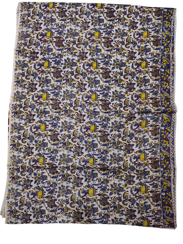 Wine Kalamkari Cotton Saree with Blouse Piece