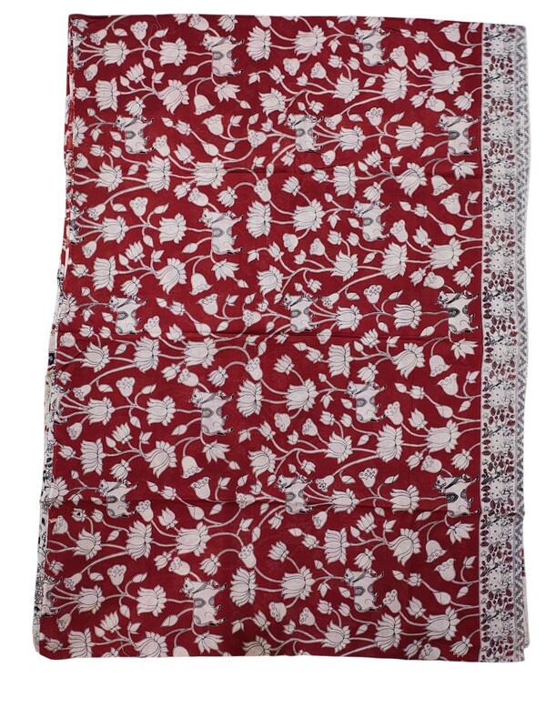 Red Kalamkari Cotton Saree with Blouse Piece