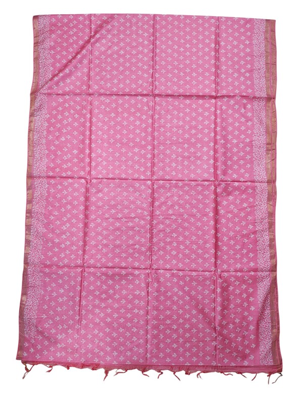 Dark Pink Block Print Silk Saree with Running Blouse