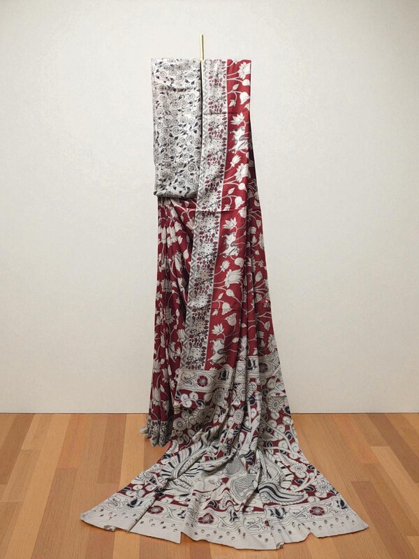 Red Kalamkari Cotton Saree with Blouse Piece