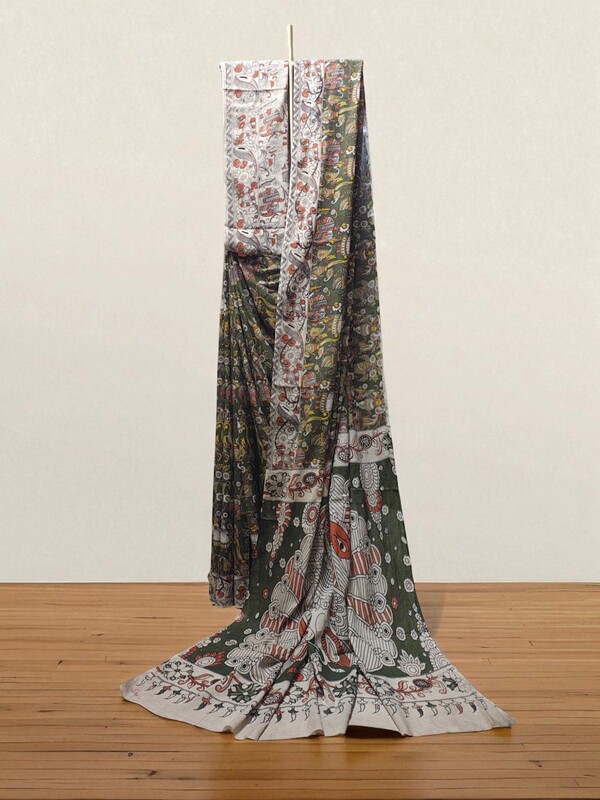 Olive Green Kalamkari Cotton Saree with Blouse Piece