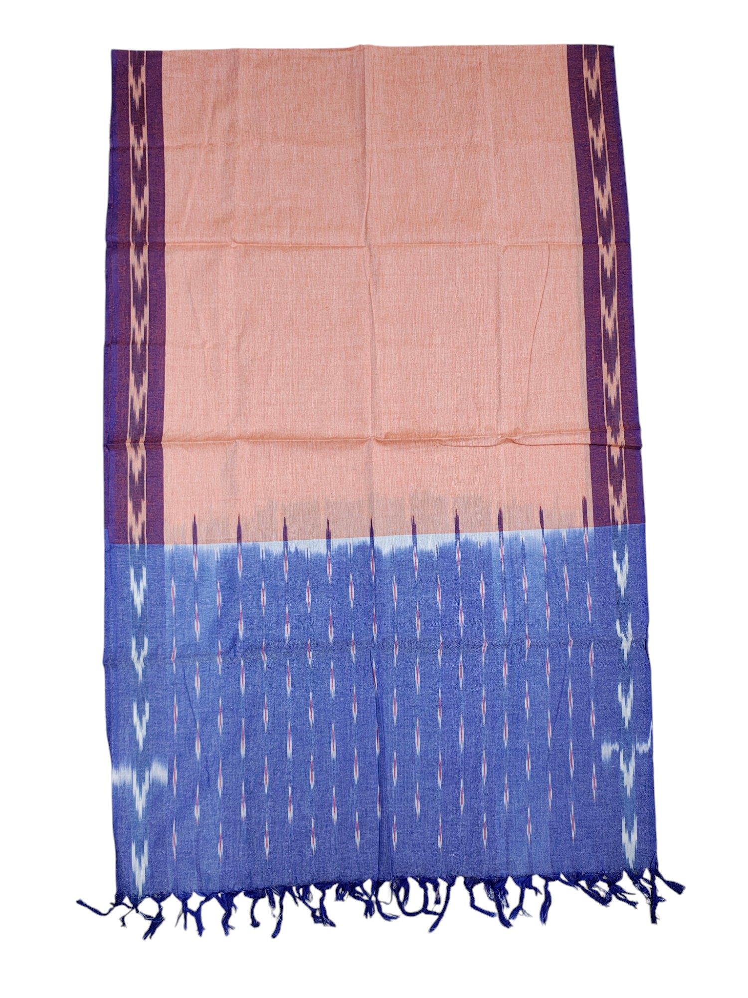 Indigo & Peach Pochampally Ikkat Dress Material with Dupatta