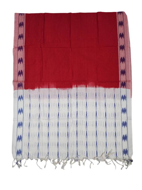 Red & White Pochampally Ikkat Cotton Unstitched Salwar Suit Set with Dupatta