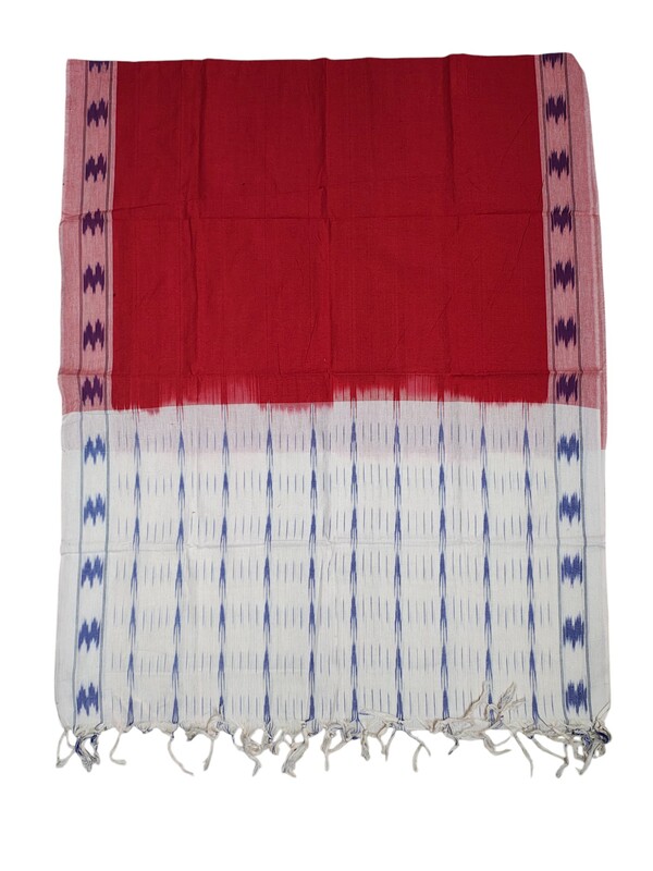 Red & White Pochampally Ikkat Cotton Unstitched Salwar Suit Set with Dupatta