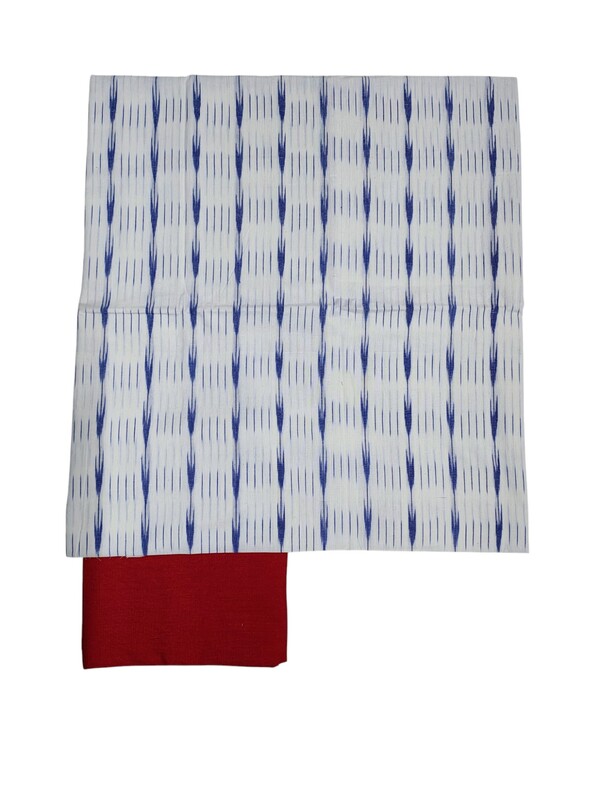 Red & White Pochampally Ikkat Cotton Unstitched Salwar Suit Set with Dupatta