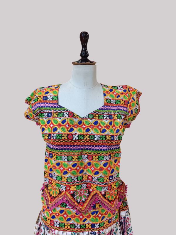 White Base Kutchi Embroidered Chaniya Choli with Blue Bandhani Dupatta D.6/2