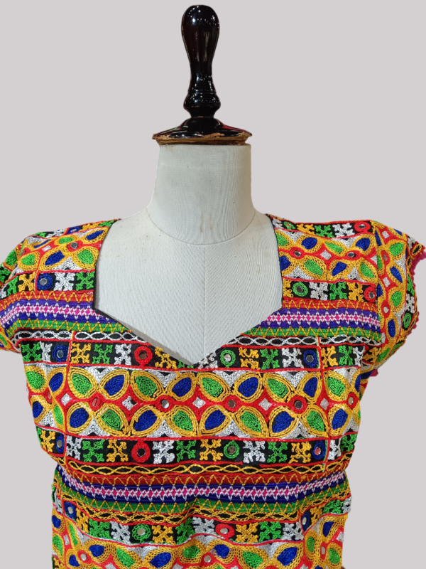 White Base Kutchi Embroidered Chaniya Choli with Blue Bandhani Dupatta D.6/2