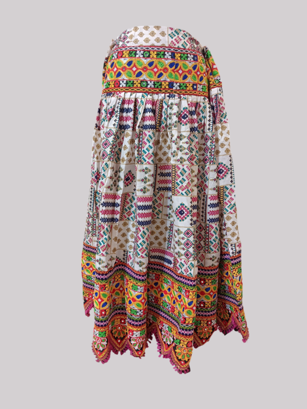 White Base Kutchi Embroidered Chaniya Choli with Blue Bandhani Dupatta D.6/2