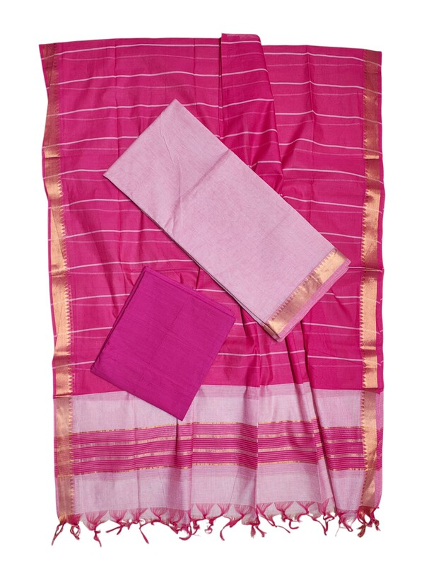 Pink Mangalagiri Handloom Cotton Dress Materials for Women
