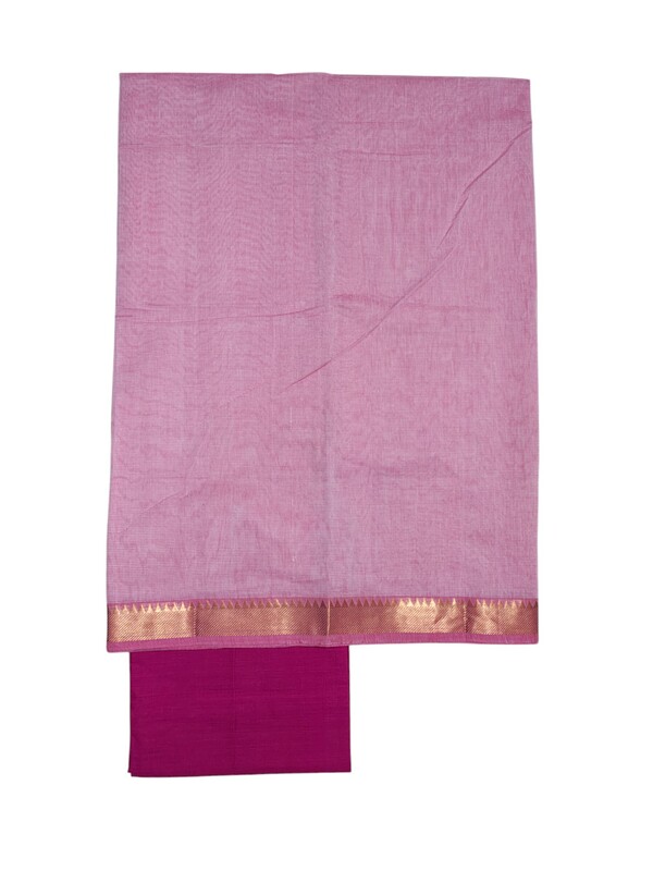 Pink Mangalagiri Handloom Cotton Dress Materials for Women