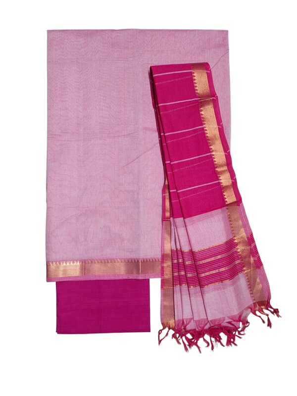 Pink Mangalagiri Handloom Cotton Dress Materials for Women