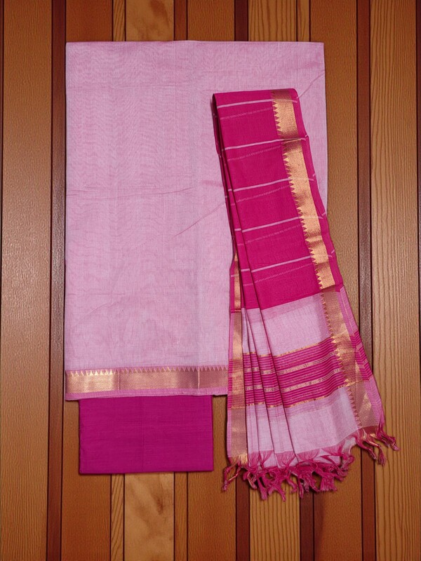 Pink Mangalagiri Handloom Cotton Dress Materials for Women